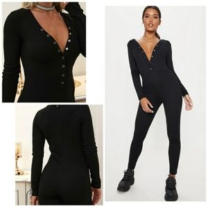 Ribbed Henley Long Sleeve Jumpsuit